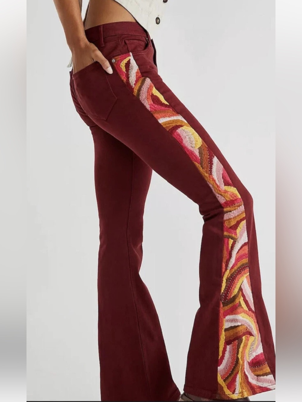 Free People Driftwood Farrah Beaded Jean Flare 32*34 NWT
